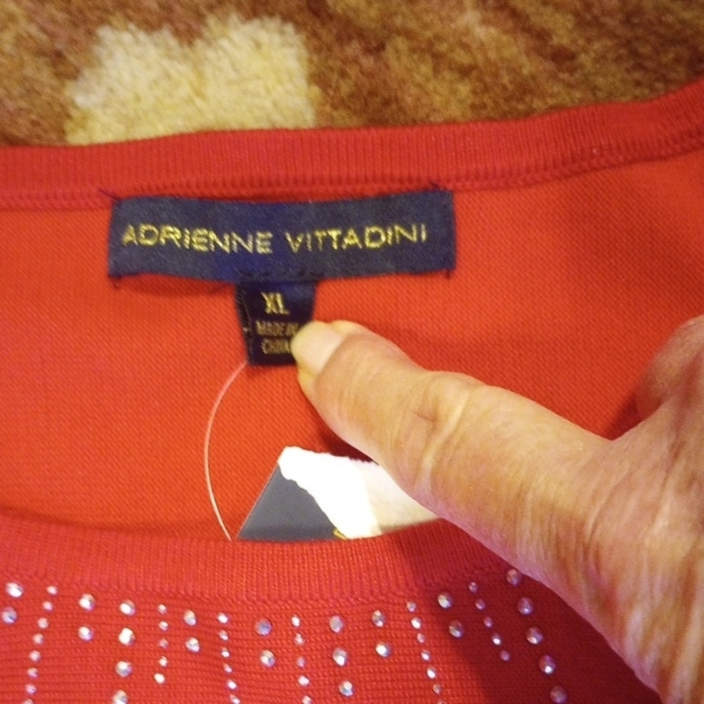 Adrienne Vittadini Vibrant Red Crew Neck Sweater with Bling!! - Picture 4 of 8